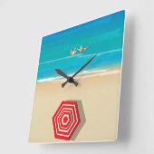 Horloge Carrée Beach Time ! (Angle)