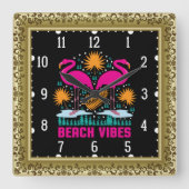 Horloge Carrée Beach Vibes Flamants roses roses-19501 (Recto)
