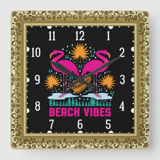 Horloge Carrée Beach Vibes Flamants roses roses-19501 (Recto)