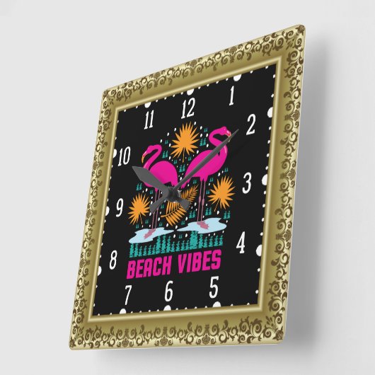 Horloge Carrée Beach Vibes Flamants roses roses-19501 (Angle)