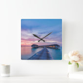 Horloge Carrée Beaches tropicales | Maldives Bungalows (Maison)