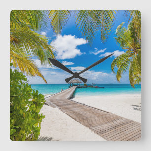 Horloge Carrée Beaches tropicales Maldives Island Wooden Jetty