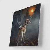 Horloge Carrée Beagle Halloween effrayant (Angle)