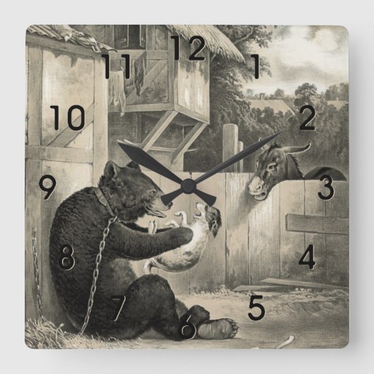 Horloge Carrée Beard - Bear, Dog and Donkey Square Wall Clock (Recto)
