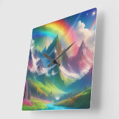 Horloge Carrée Beau arc-en-ciel Imaginaire royaume (Angle)