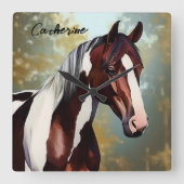 Horloge Carrée Beau Cheval de Peinture (Recto)