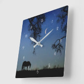 Horloge Carrée Beau cheval et lune (Angle)