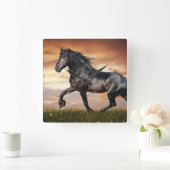 Horloge Carrée Beau cheval noir (Maison)