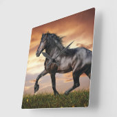 Horloge Carrée Beau cheval noir (Angle)