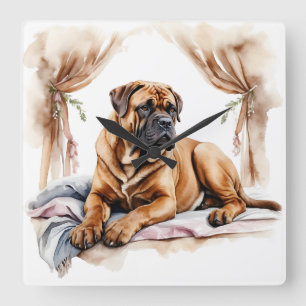 HORLOGE CARRÉE BEAU CHIEN BOERBOEL DE COULEUR D'EAU