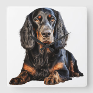 HORLOGE CARRÉE BEAU CHIEN DE SETTER CHIEN NOIR ET TAN GORDON