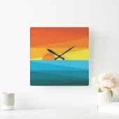 Horloge Carrée Beau coucher de soleil et vagues de mer (Maison)