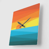 Horloge Carrée Beau coucher de soleil et vagues de mer (Angle)