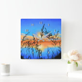 Horloge Carrée Beau coucher de soleil sur le lac - Miroir - Peint (Maison)