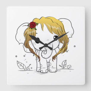 Horloge Carrée Beau éléphant femelle aux cheveux jaunes