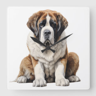 HORLOGE CARRÉE BEAU GRAND CHIEN SAINT BERNARD
