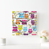 Horloge Carrée Beau hibou fait sur commande coloré (Maison)