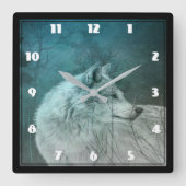 Horloge Carrée Beau loup gris dans une forêt foncée (Recto)