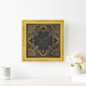 Horloge Carrée Beau mandala or (Maison)
