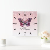 Horloge Carrée Beau Papillon pourpre personnalisé (Maison)