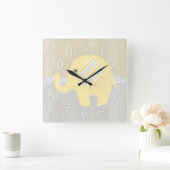 Horloge Carrée Beau Pastel Jaune Bébé Eléphant Neutre Neutre (Maison)