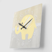 Horloge Carrée Beau Pastel Jaune Bébé Eléphant Neutre Neutre (Angle)