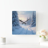 Horloge Carrée beau paysage hivernal (Maison)