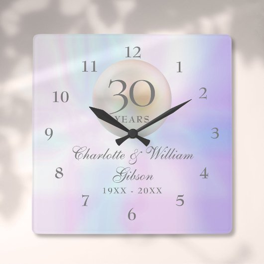 Horloge Carrée Beau Pearl 30e anniversaire de Mariage