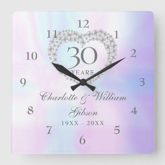 Horloge Carrée Beau Pearl Heart 30e anniversaire (Recto)
