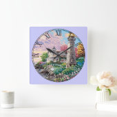 Horloge Carrée Beau phare chalet chiffres romains (Maison)