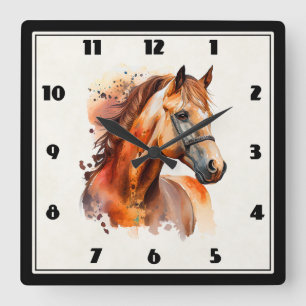 Horloge Carrée Beau Sorrel Horse Portrait