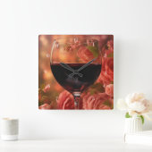 Horloge Carrée Beau vin et art Rose (Maison)