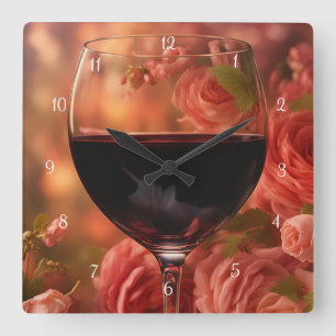 Horloge Carrée Beau vin et art Rose