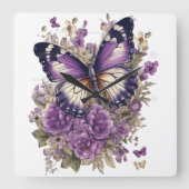 HORLOGE CARRÉE BEAUCOUP DE BOUTEILLES ET FLEURS DE COULEUR D'EAU (Recto)