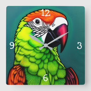 Horloge Carrée Beauté de la forêt tropicale : Parrot sauvage exot