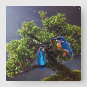 Horloge Carrée Beauté de la nature - Kingfisher et Bonsai