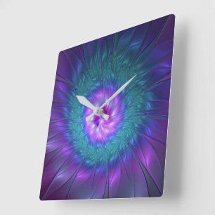 Horloge Carrée Beauté florale abstraite Art fractal coloré Fleur