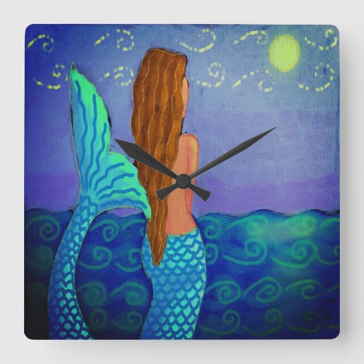 Horloge Carrée Beautiful Abstract Art Mermaid (Recto)