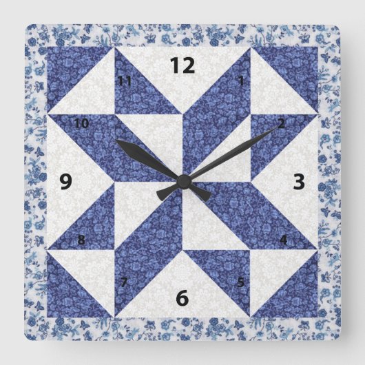 Horloge Carrée Beautiful Blue Calico Quilted Look (Recto)