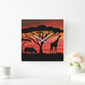 Horloge Carrée Beautiful Giraffe and Rhinoceros in the Serengetti (Maison)