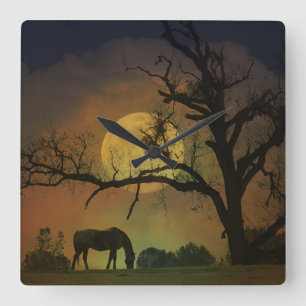 Horloge Carrée Beautiful Horse in the Harvest Moon Clock
