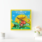 Horloge Carrée Beautiful Ladybug snoozing on Sunflowers. (Maison)
