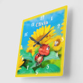 Horloge Carrée Beautiful Ladybug snoozing on Sunflowers. (Angle)