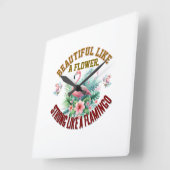 Horloge Carrée Beautiful Like a Flower, Strong Like a Flamingo (Angle)