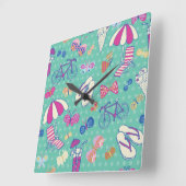 Horloge Carrée Beautiful Pattern With Summer Elements (Angle)
