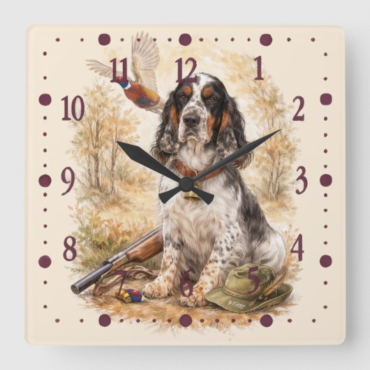 Horloge Carrée Beautiful Setter with Pheasants , Art (Recto)