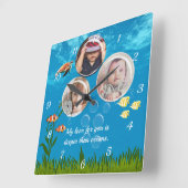 Horloge Carrée Beaux poissons tropicaux bleus de l'océan sous l'e (Angle)