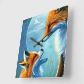 Horloge Carrée Beaux renards (Angle)