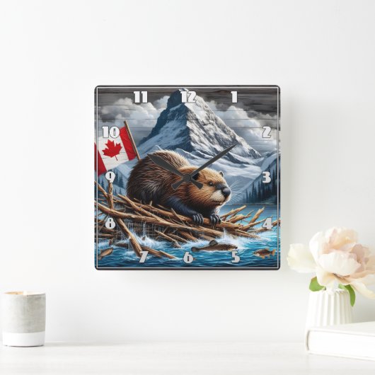 Horloge Carrée Beaver Lodge by Snowy Mountains (Maison)