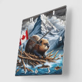 Horloge Carrée Beaver Lodge by Snowy Mountains (Angle)